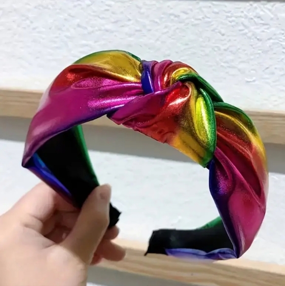 None Accessories - Colorful Satin Knot Headband Bright Rainbow Colors